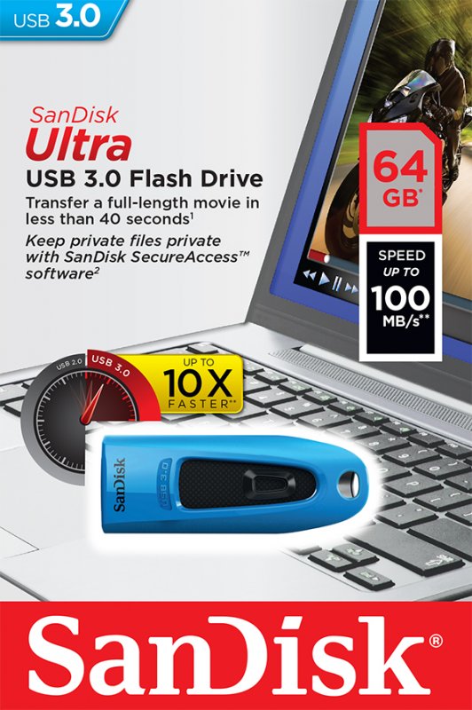 SanDisk Ultra/ 64GB/ 100MBps/ USB 3.0/ USB-A/ Modrá - obrázek č. 1