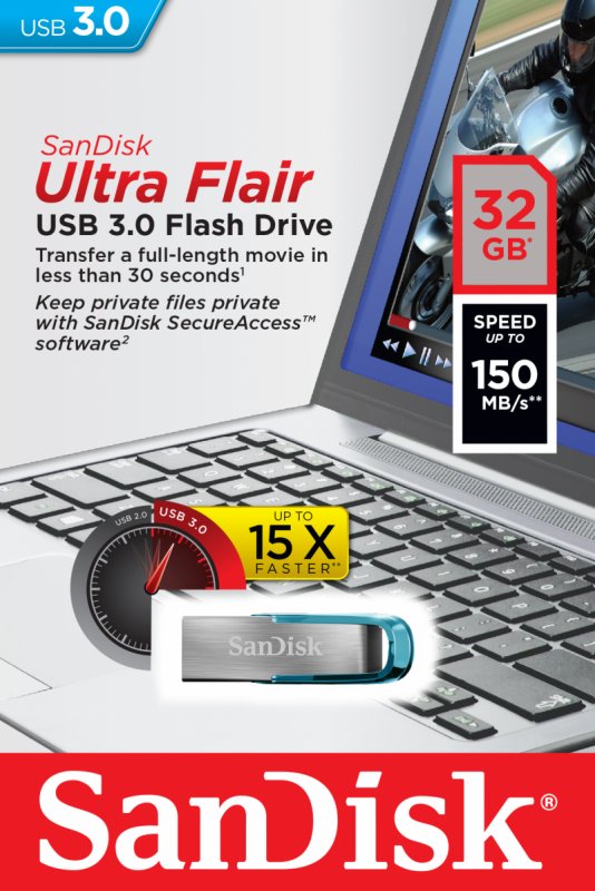 SanDisk Ultra Flair 32GB USB 3.0 tropická modrá - obrázek č. 2