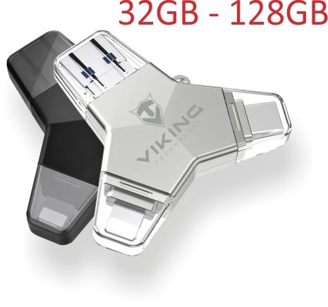 VIKING USB FLASH DISK 3.0 4v1 128GB, S KONCOVKOU APPLE LIGHTNING, USB-C, MICRO USB, USB3.0, černá - obrázek produktu