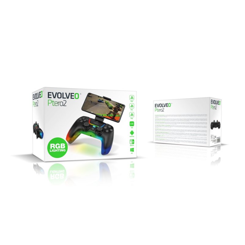 EVOLVEO Ptero2, bezdrátový & drátový gamepad pro PC, PS3 / 4 / 5, iOS, Android, Switch, černý - obrázek č. 2
