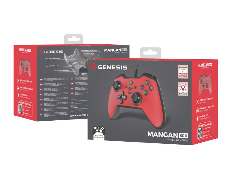 Drátový gamepad Genesis MANGAN 300, pro PC/ Switch/ Mobil, červený - obrázek č. 5