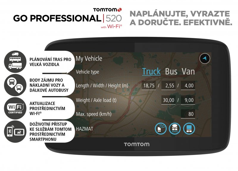TomTom GO Professional 520 EU, Wi-Fi, LIFETIME mapy - obrázek produktu