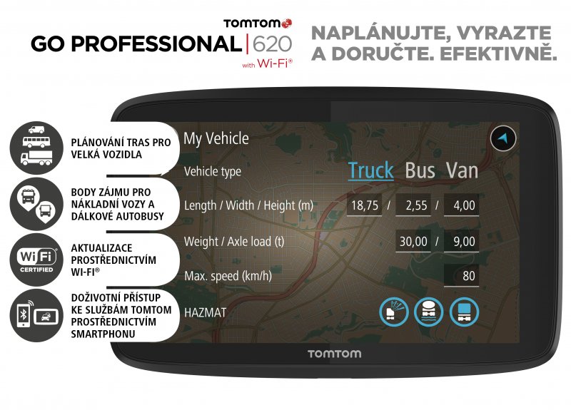 TomTom GO Professional 620 EU, Wi-Fi, LIFETIME mapy - obrázek produktu
