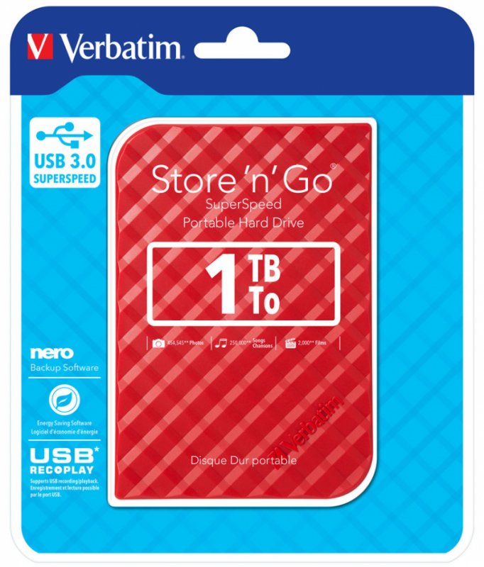 VERBATIM HDD 2.5", 1TB, USB 3.0, Red - obrázek č. 1