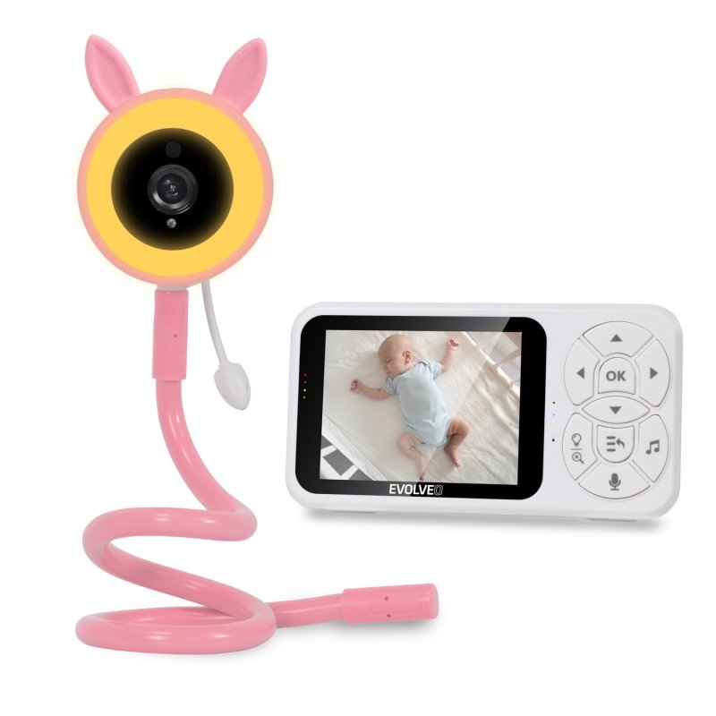 EVOLVEO Baby Monitor N35, dětská chůvička s kamerou,VOX,teploměr,noční vidění,RGB světlo,Růžová - obrázek produktu