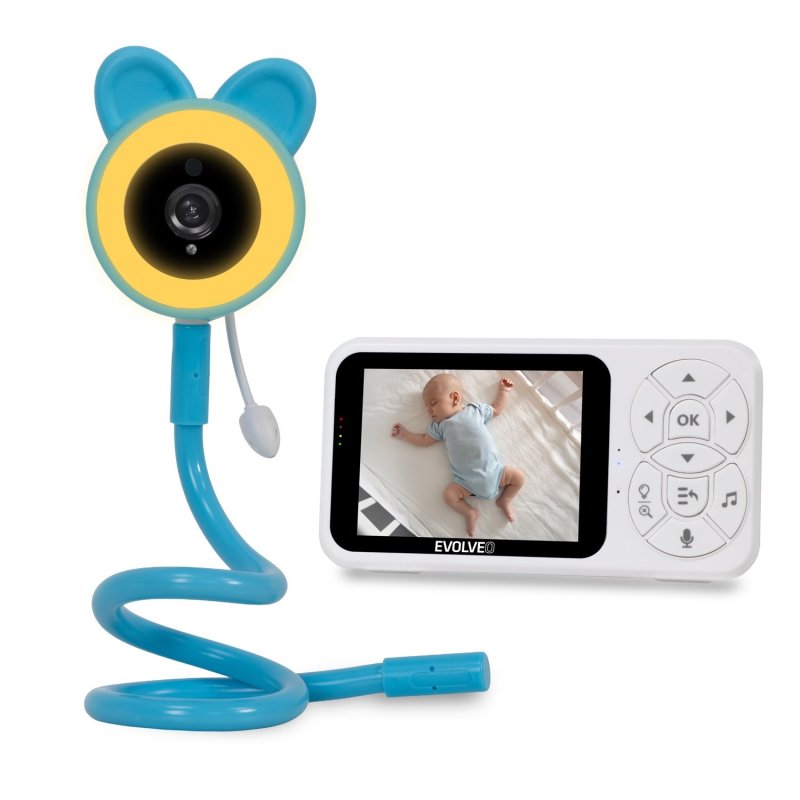 EVOLVEO Baby Monitor N35, dětská chůvička s kamerou,VOX,teploměr,noční vidění,RGB světlo, Modrá - obrázek produktu