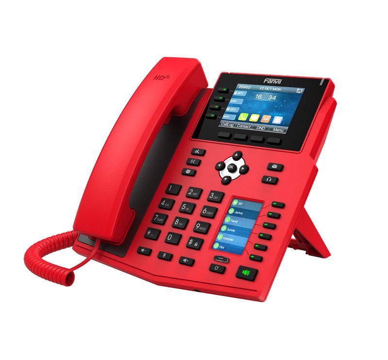 Fanvil X5U-R SIP červený tel., 3,5"bar.disp.+ 2,4" disp., 16SIP, 4link.tl., 30DSS tl., BT, dual Gbit - obrázek produktu
