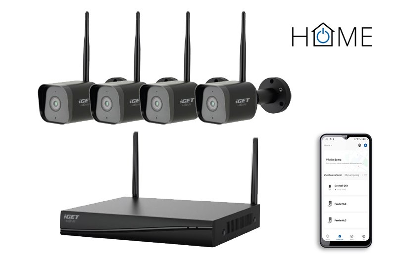iGET HOME NVR N4C4 - CCTV bezdrátový Wi-Fi set FullHD 1080p, 4CH NVR + 4x kamera 1080p se zvukem - obrázek produktu