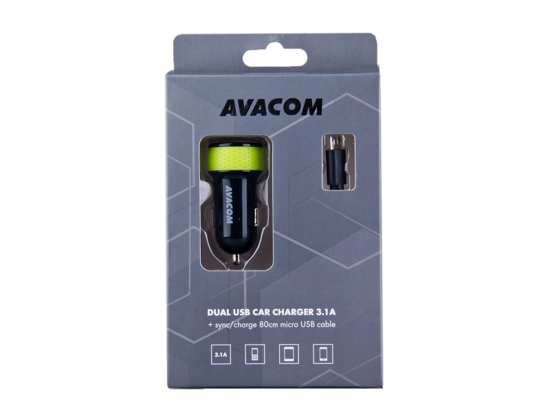 Nabíječka do auta AVACOM NACL-2XKG-31A s dvěma USB výstupy 5V/ 1A - 3,1A, černo-zelená barva - obrázek č. 2