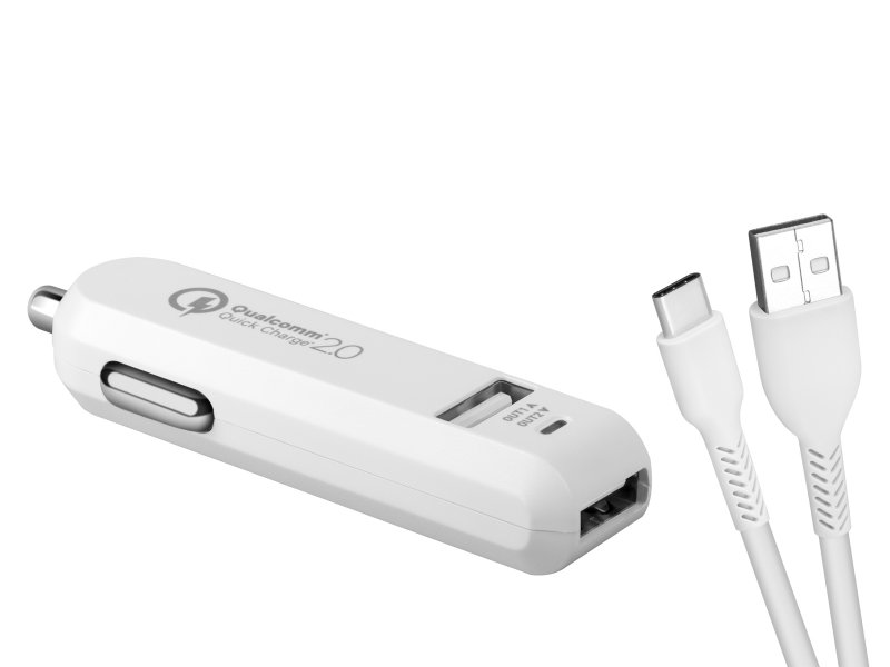 AVACOM CarMAX 2 nabíječka do auta 2x Qualcomm Quick Charge 2.0, bílá barva (USB-C kabel) - obrázek produktu
