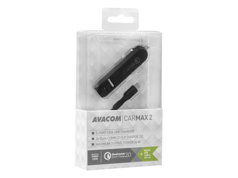 AVACOM CarMAX 2 nabíječka do auta 2x Qualcomm Quick Charge 2.0, černá barva (micro USB kabel) - obrázek č. 1