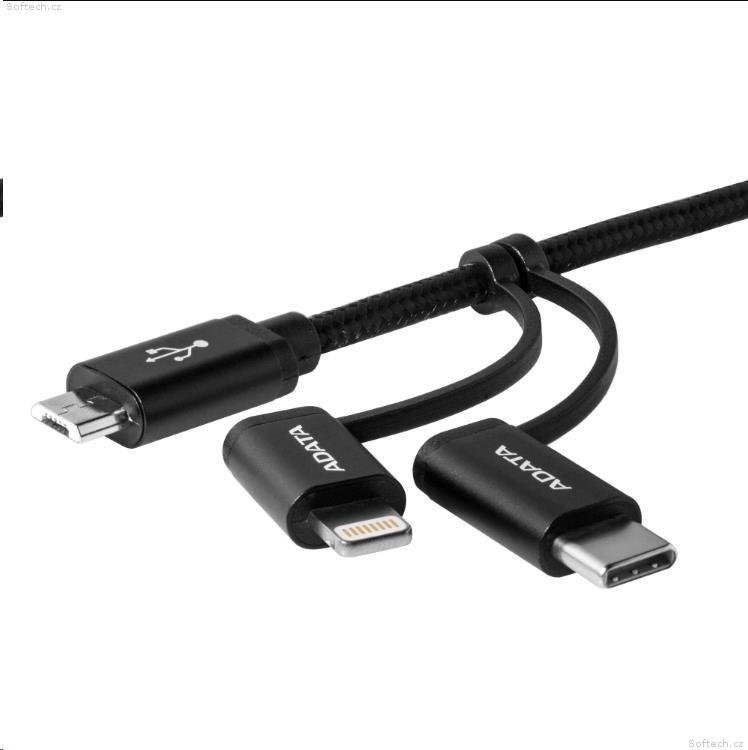 ADATA kabel 3v1 Micro USB/ lightning/ USB-C černý - obrázek č. 1
