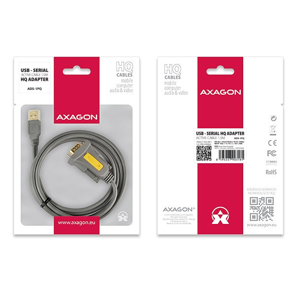 AXAGON ADS-1PQ, USB2.0 - sériový RS232 DB9 FTDI adaptér /  kabel 1,5m - obrázek č. 5