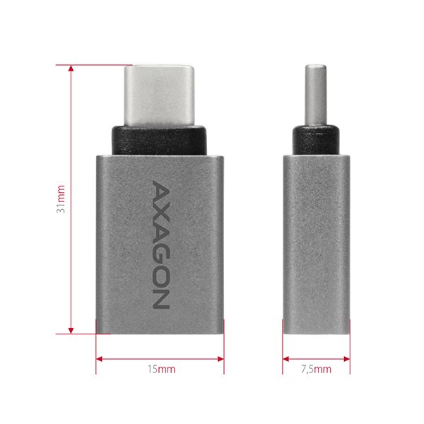 AXAGON RUCM-AFA, redukce USB-C (M) -> USB-A (F), USB 3.2 Gen 2, 3A, ALU - obrázek č. 4