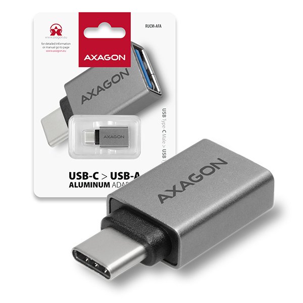 AXAGON RUCM-AFA, redukce USB-C (M) -> USB-A (F), USB 3.2 Gen 2, 3A, ALU - obrázek produktu
