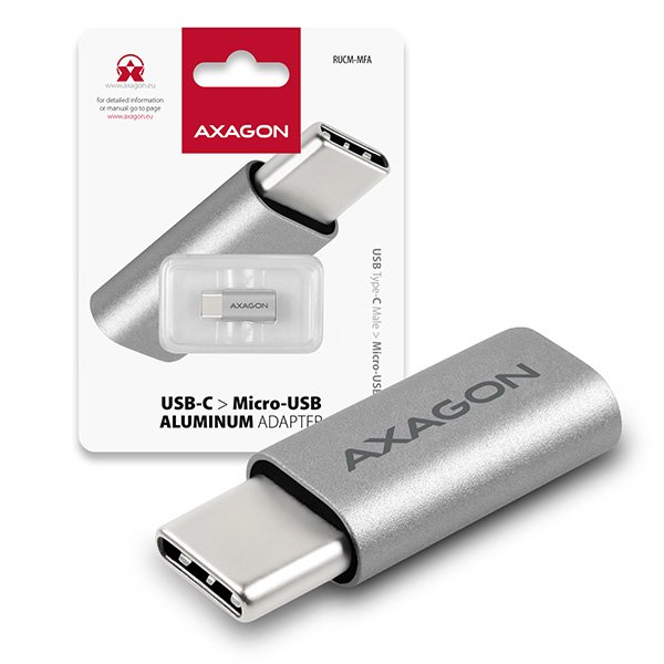 AXAGON RUCM-MFA, USB-C Male -> Micro USB Female ALU redukce - obrázek produktu