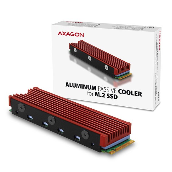 AXAGON CLR-M2, hliníkový pasivní chladič pro jedno i oboustranný M.2 SSD disk, výška 12 mm - obrázek produktu