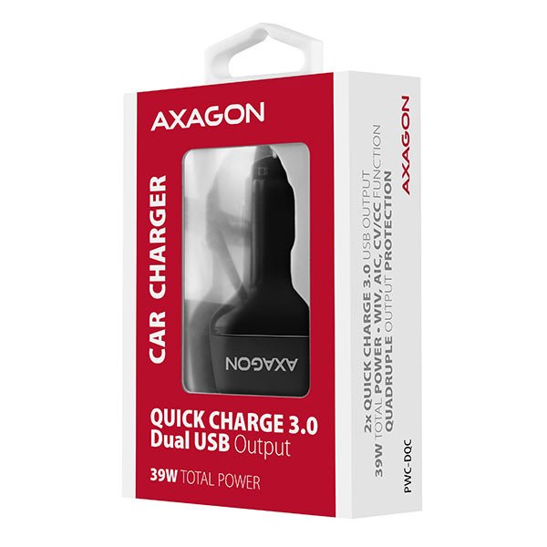 AXAGON PWC-DQC dual QUICK nabíječka do auta 39W, 2x USB-A port QC3.0/ AFC/ FCP/ PE+/ SMART - obrázek č. 9