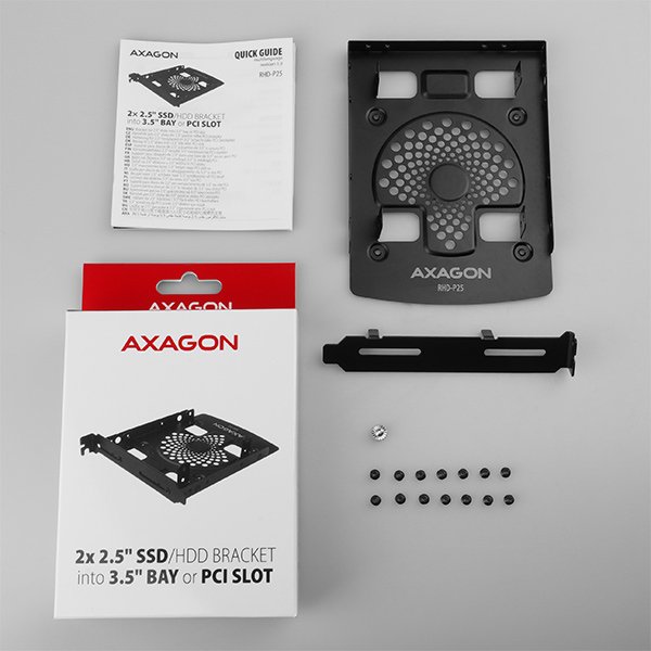 AXAGON RHD-P25, hliníkový rámeček pro 2x 2.5" HDD/ SSD do 3.5" pozice nebo PCI záslepky - obrázek č. 8