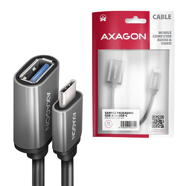 AXAGON RUCM-AFAC, kabelová redukce USB-C (M) <-> USB-A (F), 20cm, USB 3.2 Gen 1, 3A, ALU - obrázek č. 7