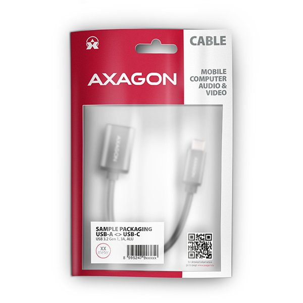 AXAGON RUCM-AFAC, kabelová redukce USB-C (M) <-> USB-A (F), 20cm, USB 3.2 Gen 1, 3A, ALU - obrázek č. 8