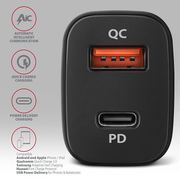 AXAGON PWC-PQ38, PD & QUICK nabíječka do auta 38W, 2x port (USB + USB-C), PD3.0/ QC3.0/ AFC/ FCP/ Apple - obrázek č. 3