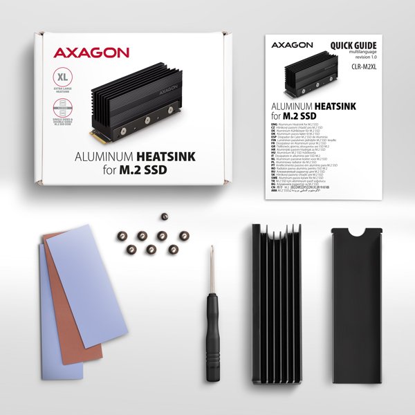 AXAGON CLR-M2XL, hliníkový pasivní chladič pro jedno i oboustranný M.2 SSD disk, výška 36 mm - obrázek č. 4