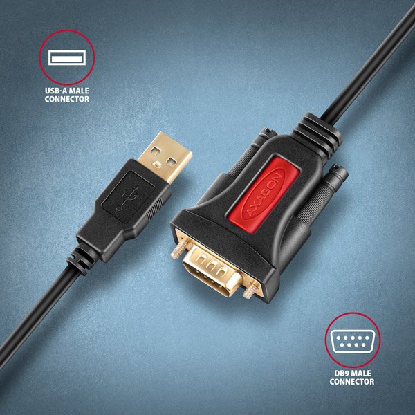 AXAGON ADS-1PSN, USB-A 2.0 - sériový RS-232 DB9-M Prolific adaptér /  kabel 1.5m - obrázek č. 1