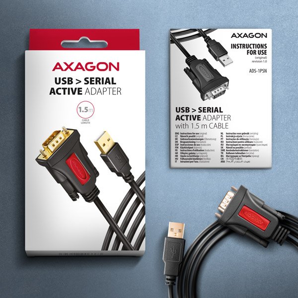 AXAGON ADS-1PSN, USB-A 2.0 - sériový RS-232 DB9-M Prolific adaptér /  kabel 1.5m - obrázek č. 5