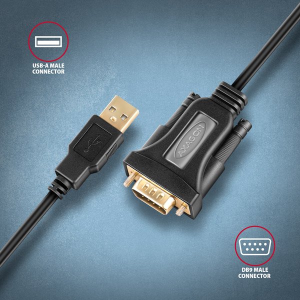 AXAGON ADS-1PQN, USB-A 2.0 - sériový RS-232 DB9-M FTDI adaptér /  kabel 1.5m - obrázek č. 1