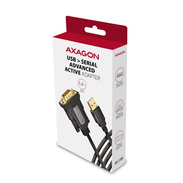 AXAGON ADS-1PQN, USB-A 2.0 - sériový RS-232 DB9-M FTDI adaptér /  kabel 1.5m - obrázek č. 6