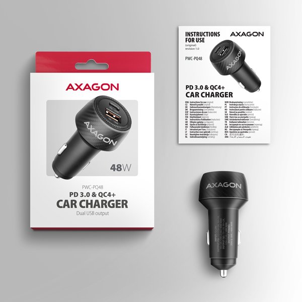 AXAGON PWC-PQ48 nabíječka do auta 48W, USB-A + USB-C, PD3.0 / PPS / QC4+ / SFC / Apple - obrázek č. 10