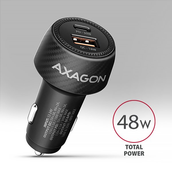 AXAGON PWC-PQ48 nabíječka do auta 48W, USB-A + USB-C, PD3.0 / PPS / QC4+ / SFC / Apple - obrázek č. 1