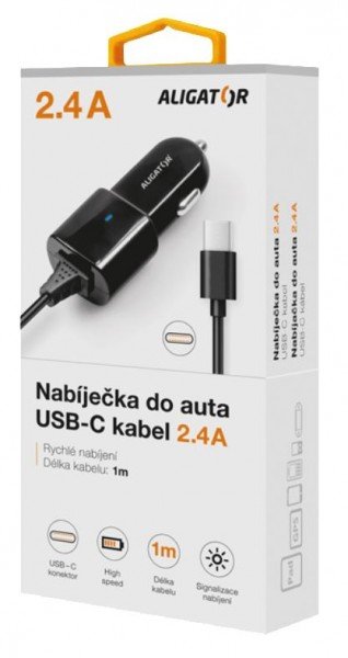 Aligator nab. do auta USB-C s USB TCH 2,4A černá - obrázek č. 1