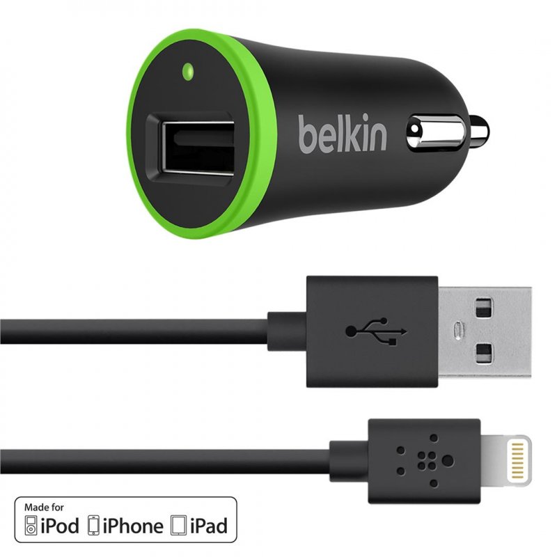 BELKIN Micro USB autonabíječka,2.4A+ Lightning,čer - obrázek produktu
