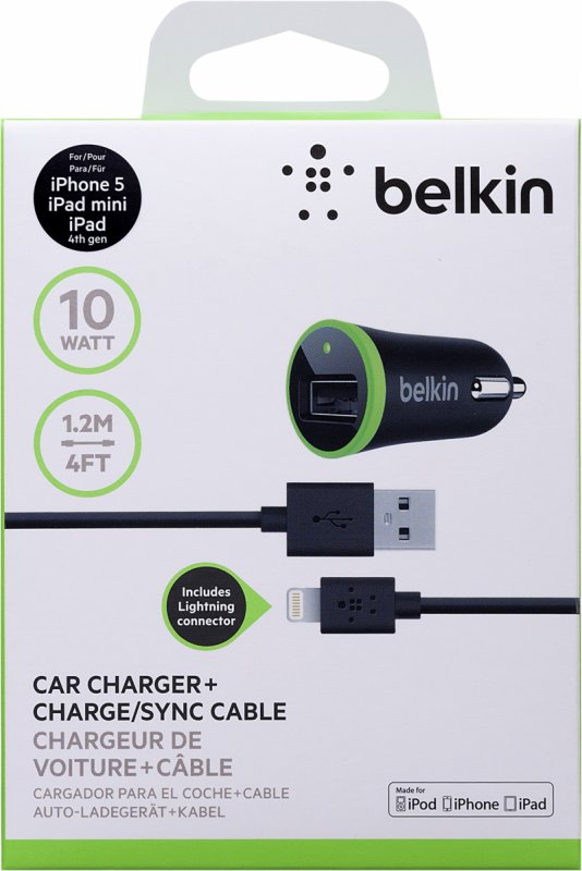BELKIN Micro USB autonabíječka,2.4A+ Lightning,čer - obrázek č. 1