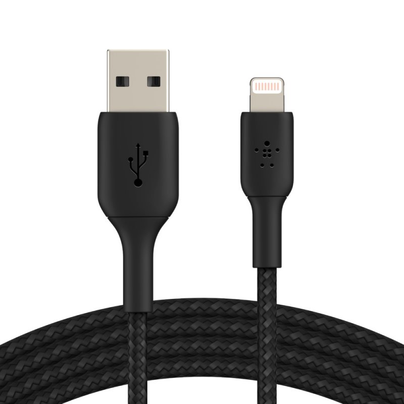 BELKIN kabel oplétaný USB-A - Lightning, 1m, černý - obrázek produktu