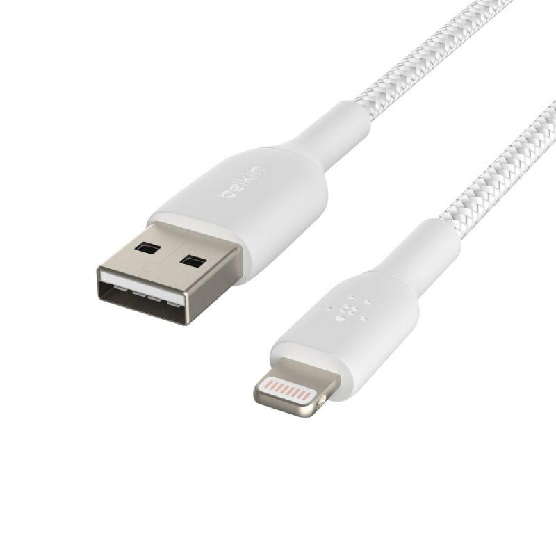 BELKIN kabel oplétaný USB-A - Lightning, 1m, bílý - obrázek č. 1