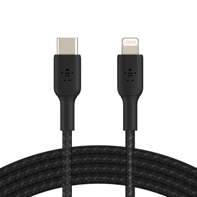 BELKIN kabel oplétaný USB-C - Lightning, 1m, černý - obrázek produktu