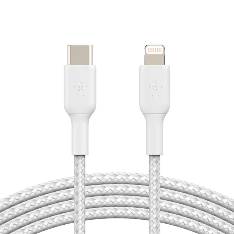BELKIN kabel oplétaný USB-C - Lightning, 2m, bílý - obrázek produktu