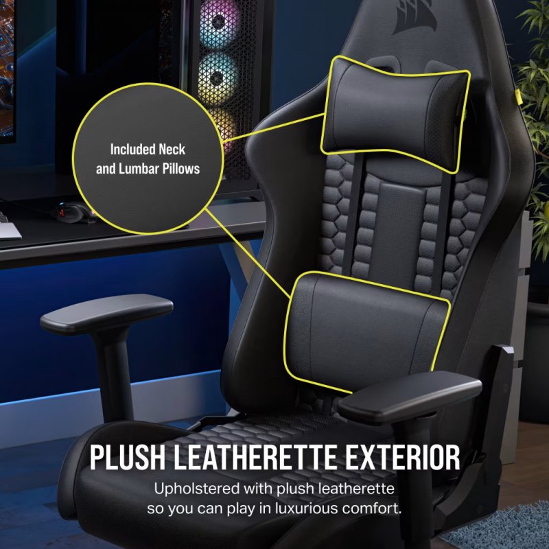 CORSAIR gaming chair TC100 RELAXED Leatherette black - obrázek č. 3
