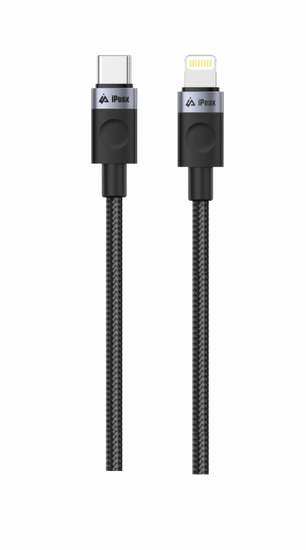 TEXTILNÍ KABEL USB-C  /  LIGHTNING 1M, USB 2.0 ČERNÝ - obrázek č. 1