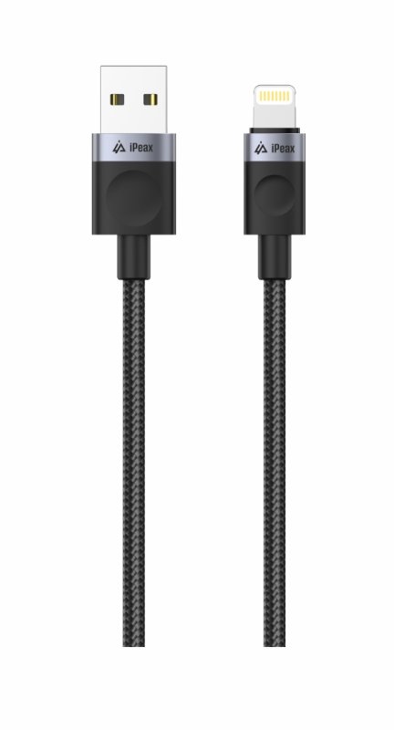TEXTILNÍ KABEL USB-A  /  LIGHTNING 1M, USB 2.0 ČERNÝ - obrázek č. 1