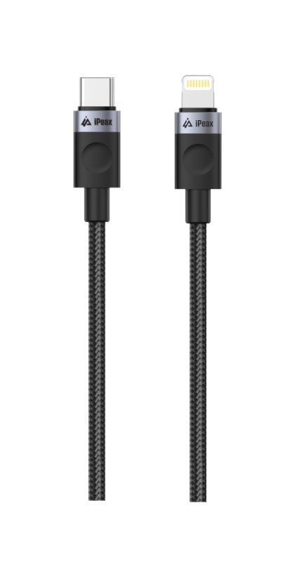 TEXTILNÍ KABEL USB-C / LIGHTNING 1,5M, USB 2.0 ČERNÝ - obrázek č. 1