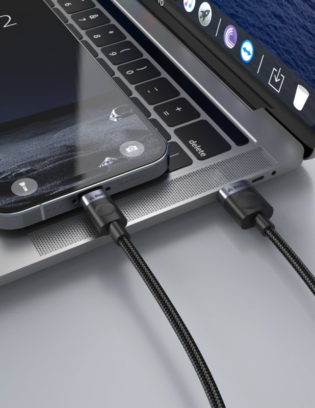 TEXTILNÍ KABEL USB-A / LIGHTNING 1,5M, USB 2.0 ČERNÝ - obrázek č. 2