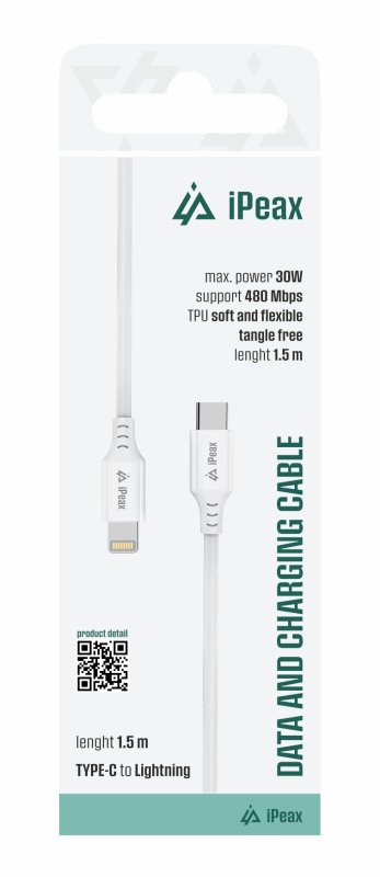 TPU KABEL USB-C  /  LIGHTNING 1,5M, USB 2.0 BÍLÝ - obrázek produktu