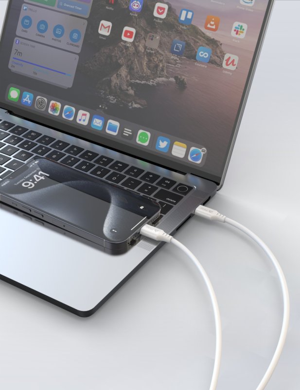 TPU KABEL USB-C  /  LIGHTNING 1,5M, USB 2.0 BÍLÝ - obrázek č. 2