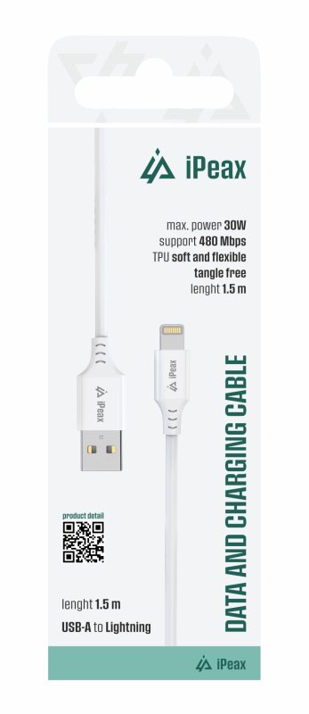 TPU KABEL USB-A  /  LIGHTNING 1,5M, USB 2.0 BÍLÝ - obrázek produktu