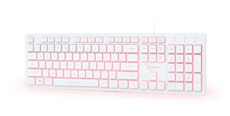 Gembird klávesnice drátová bílá, 3 barvy podsvícení - obrázek produktu