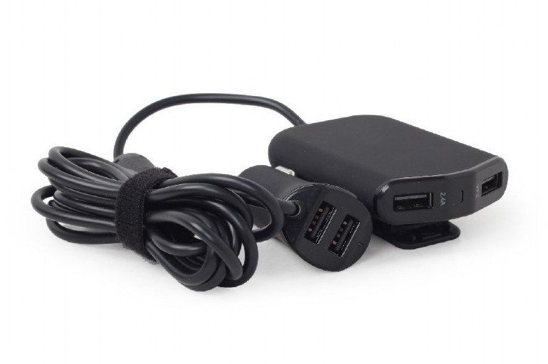 GEMBIRD 4-port front and back seat car charger, 9.6 A, black - obrázek produktu